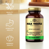 Solgar Milk Thistle capsules on a wooden table