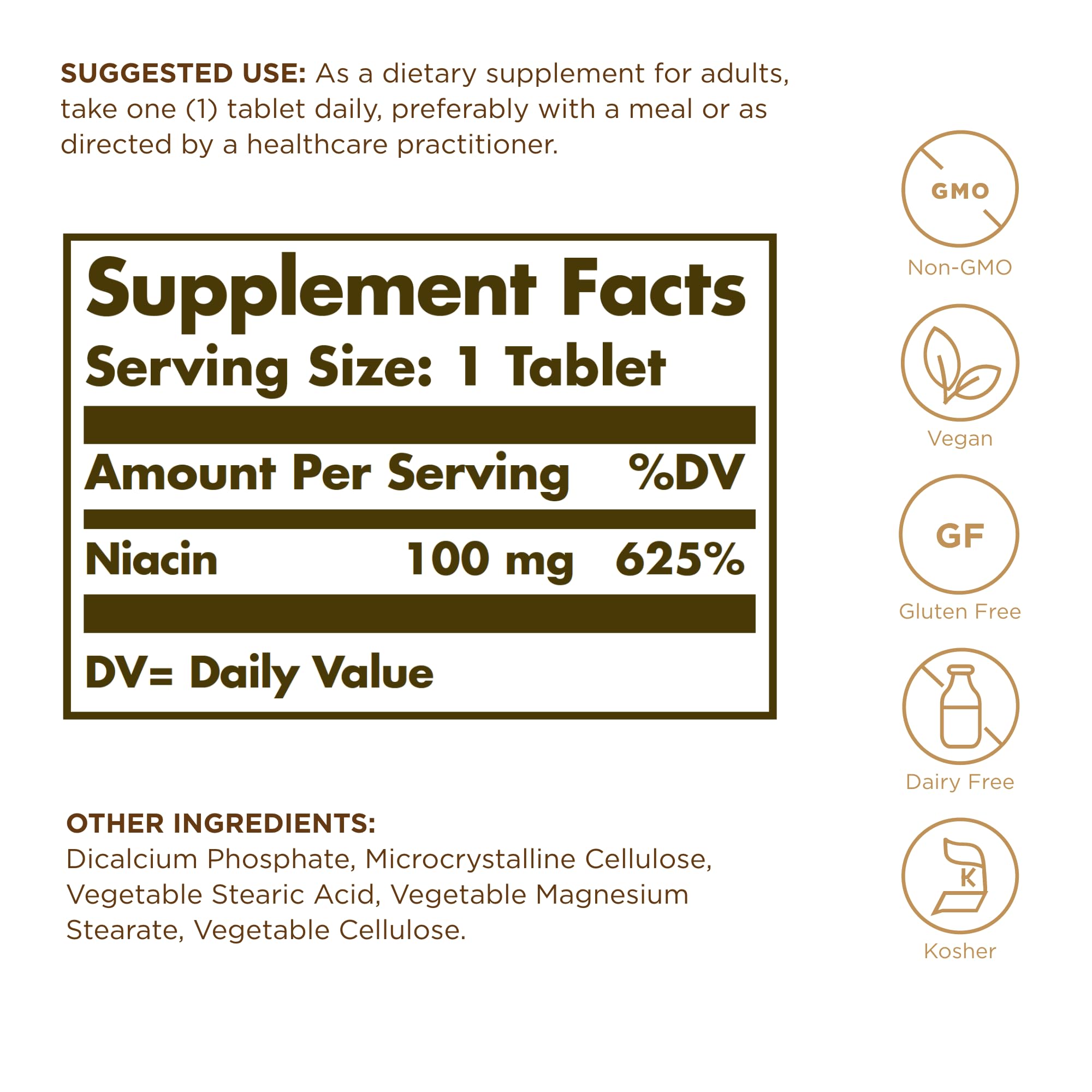 Solgar Niacin B3 100mg Supplement side view