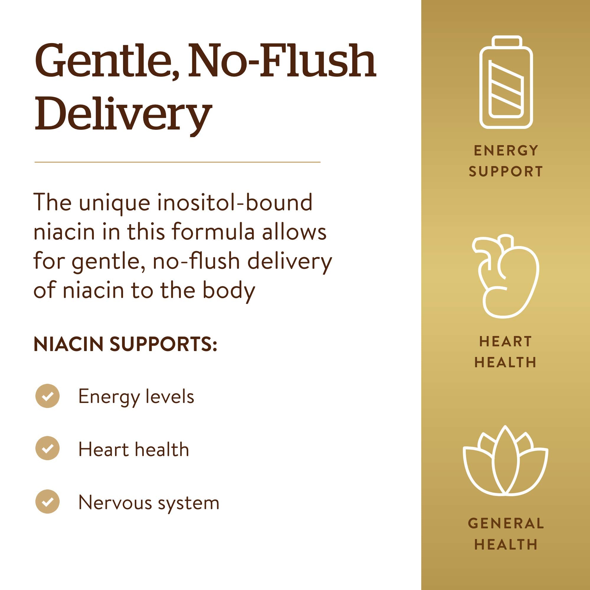 Solgar No-Flush Niacin 400mg capsules on a wooden table