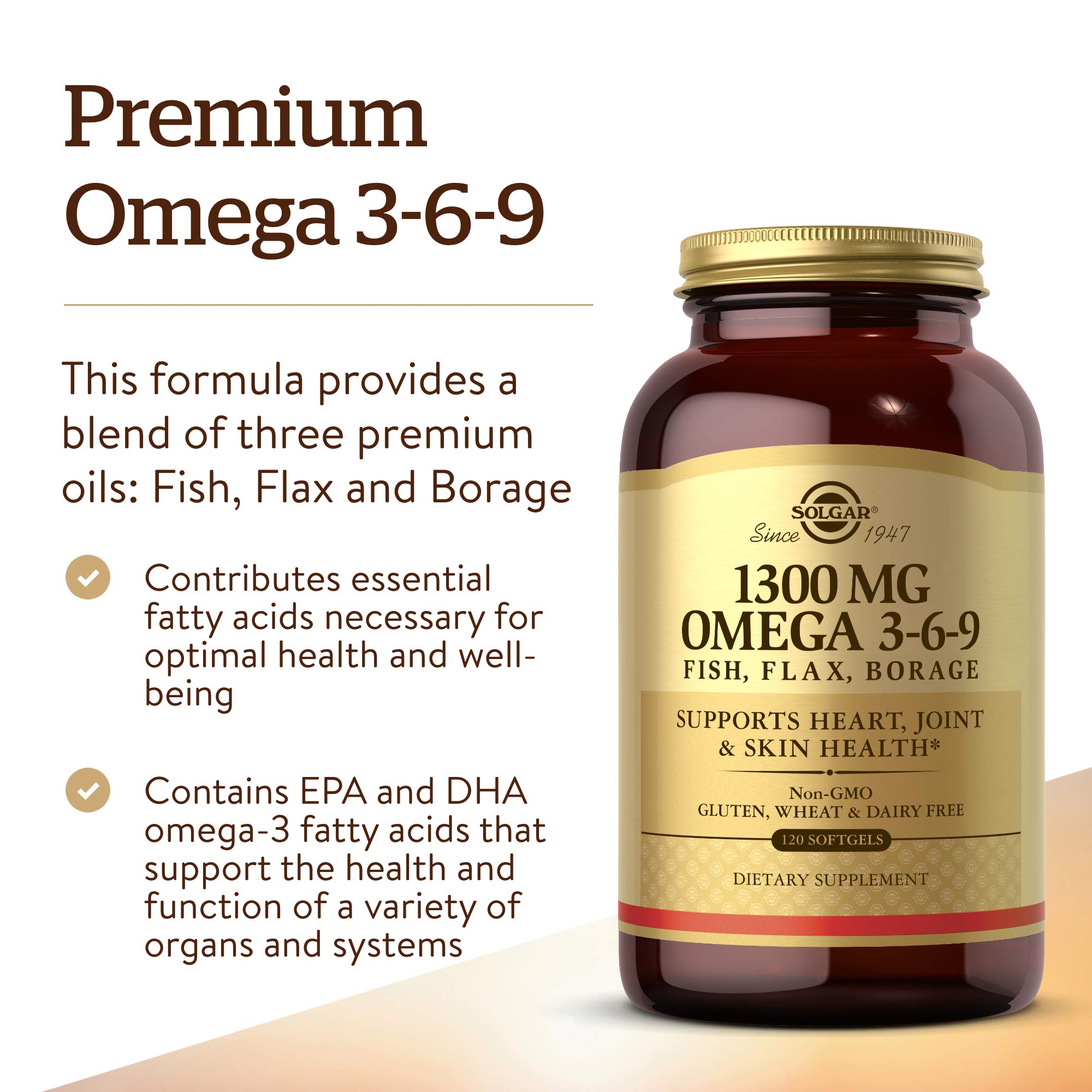 Solgar Omega 3-6-9 Softgels 1300mg side view