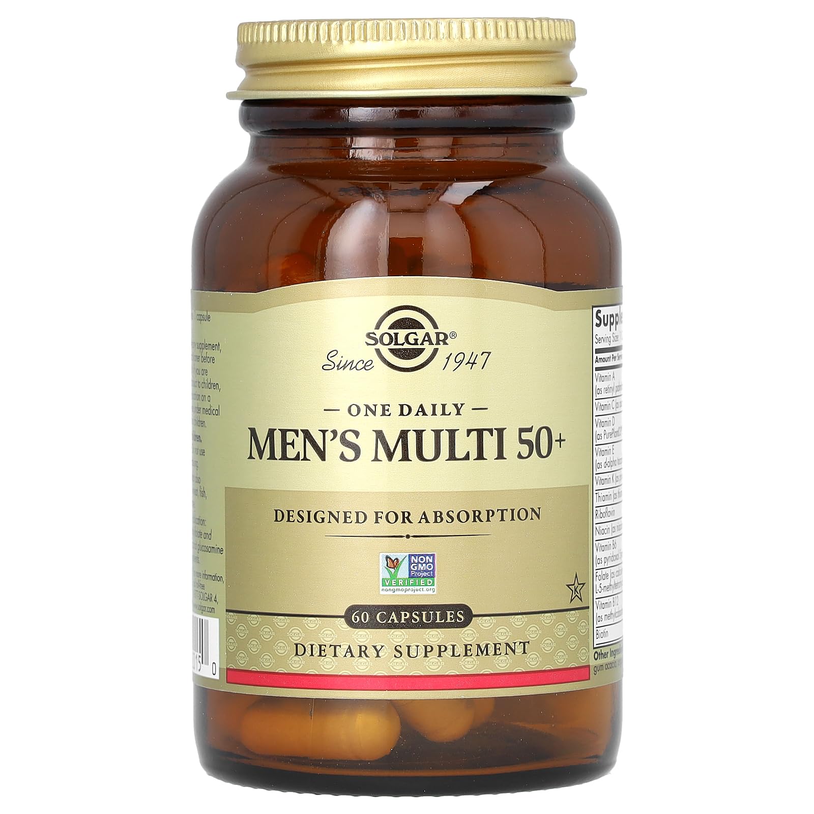 Solgar One Daily Men's Multi 50+ vegan multivitamin side view of packaging