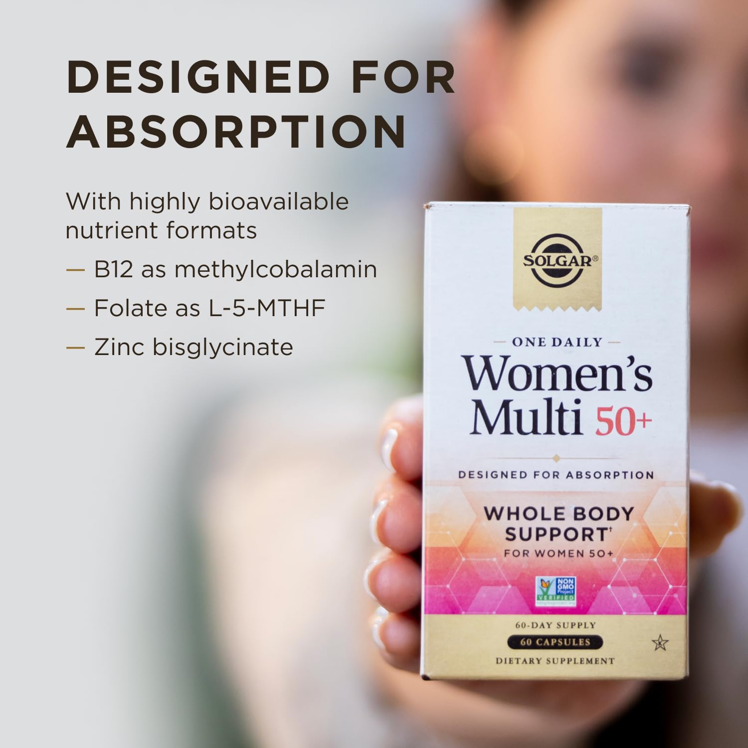 Solgar One Daily Women's Multi 50 Plus vegan multivitamin capsule close-up