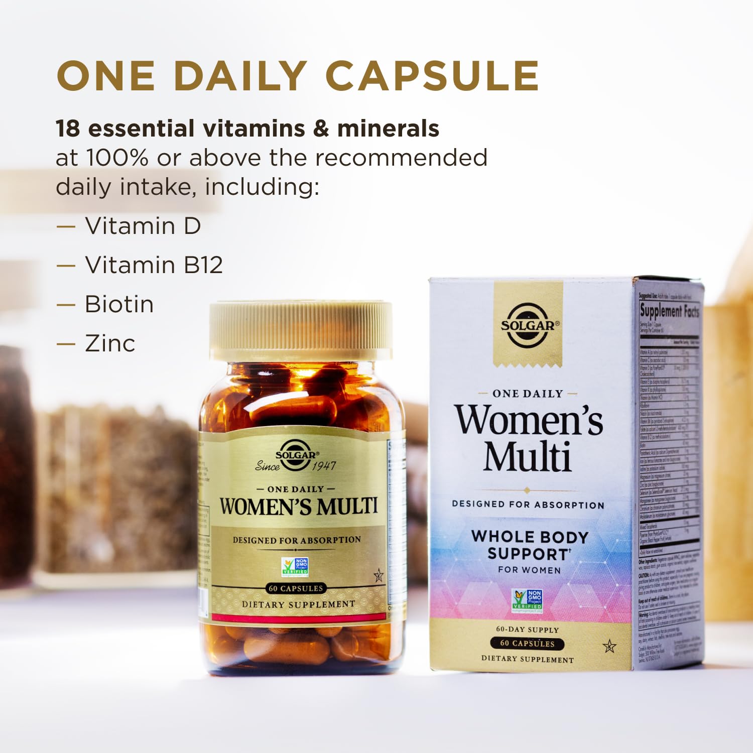 Solgar One Daily Women's Multi Vegan Multivitamin side view showing capsule