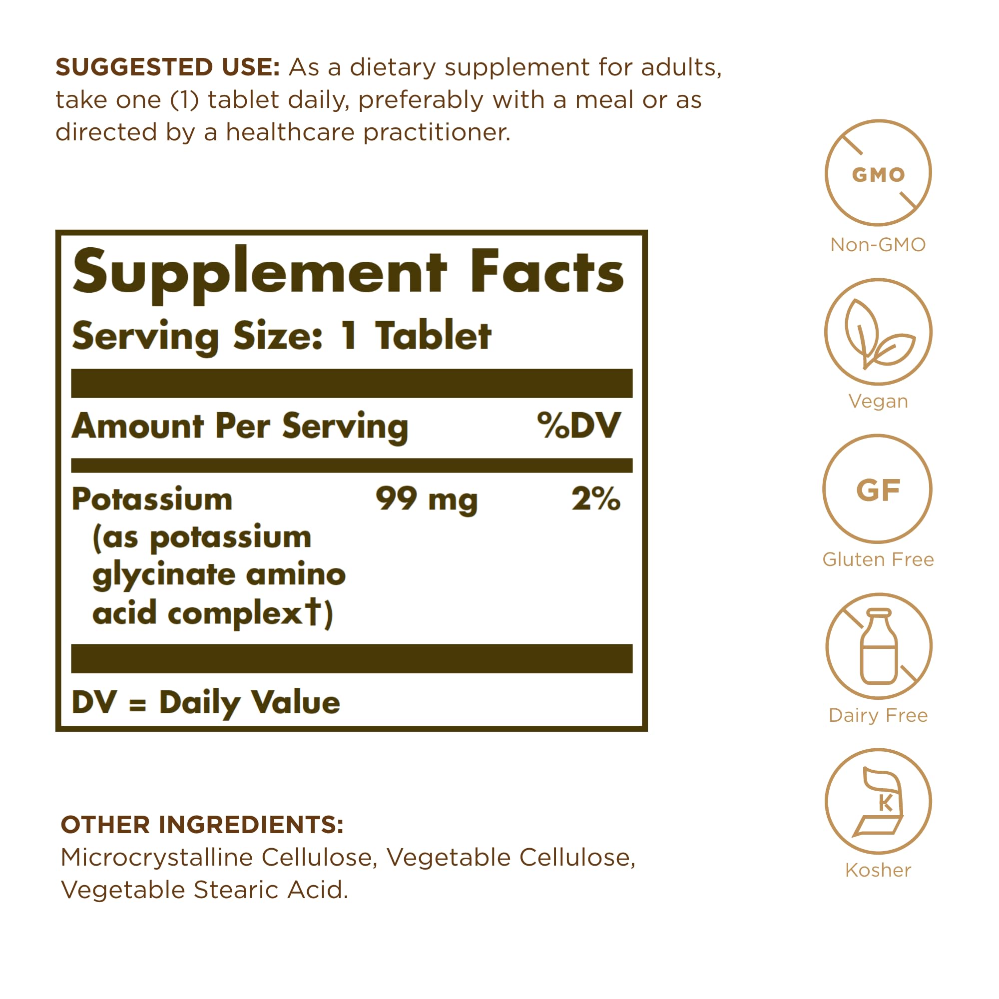 Solgar Potassium Amino Acid Complex 99mg side view