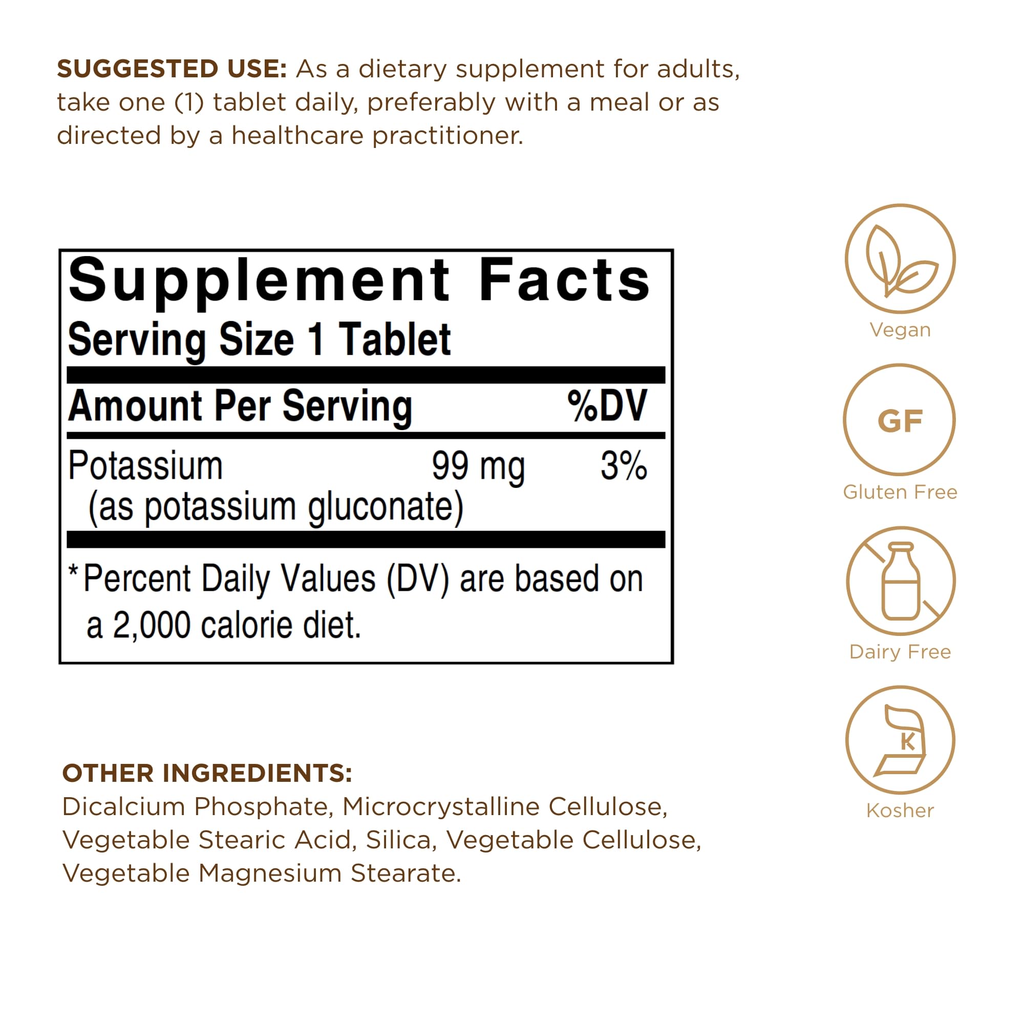 Solgar Potassium Supplement 230g side view showing capsule