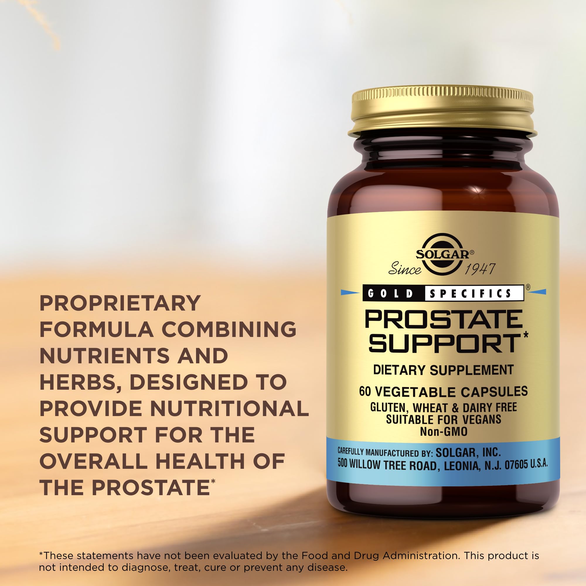 Solgar Prostate Support Vegetable Capsules with lifestyle background