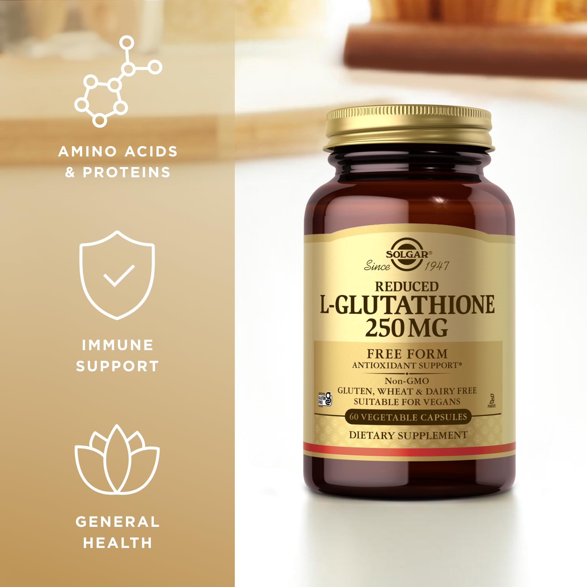 Solgar Reduced L-Glutathione 154g supplement capsules close-up