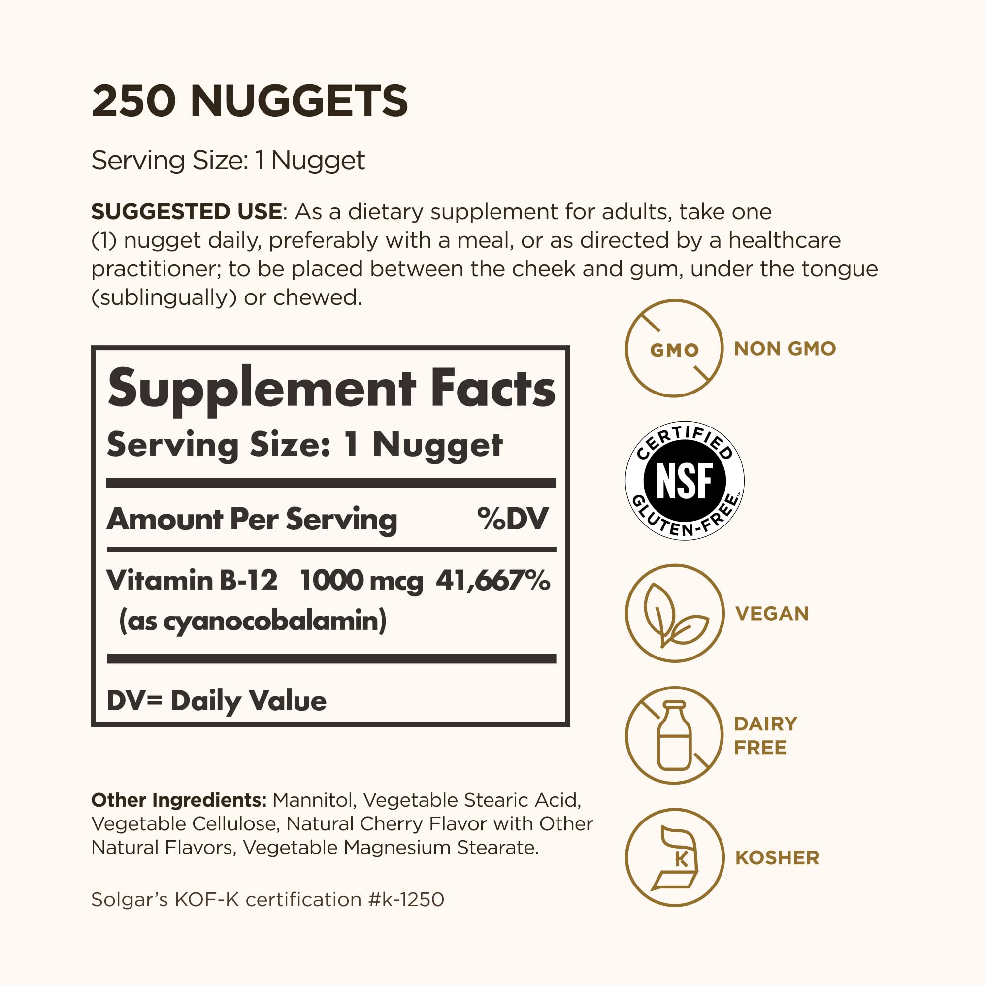 Solgar Sublingual Vitamin B12 1000 mcg Nuggets close-up of nuggets