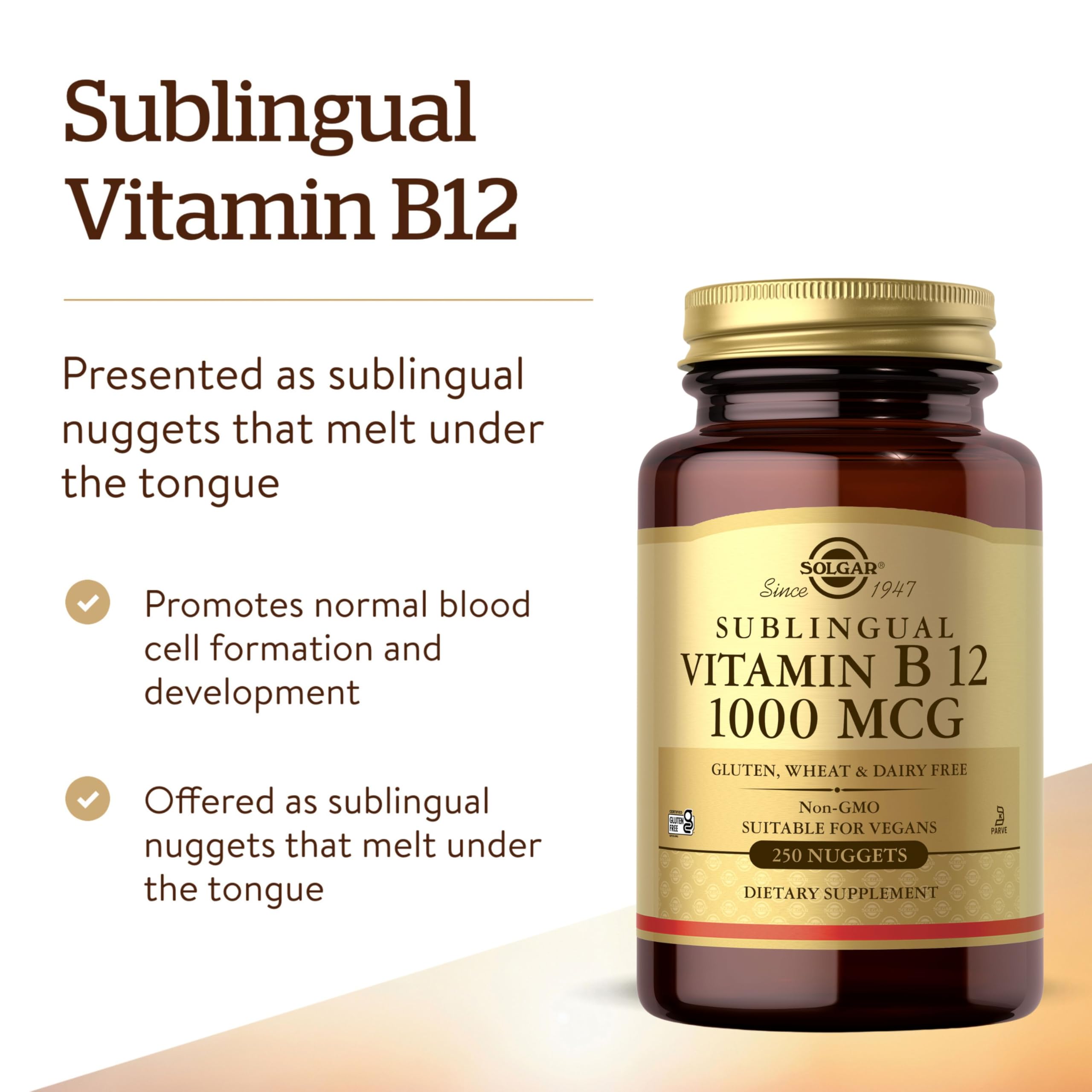 Solgar Sublingual Vitamin B12 1000 mcg Nuggets side view