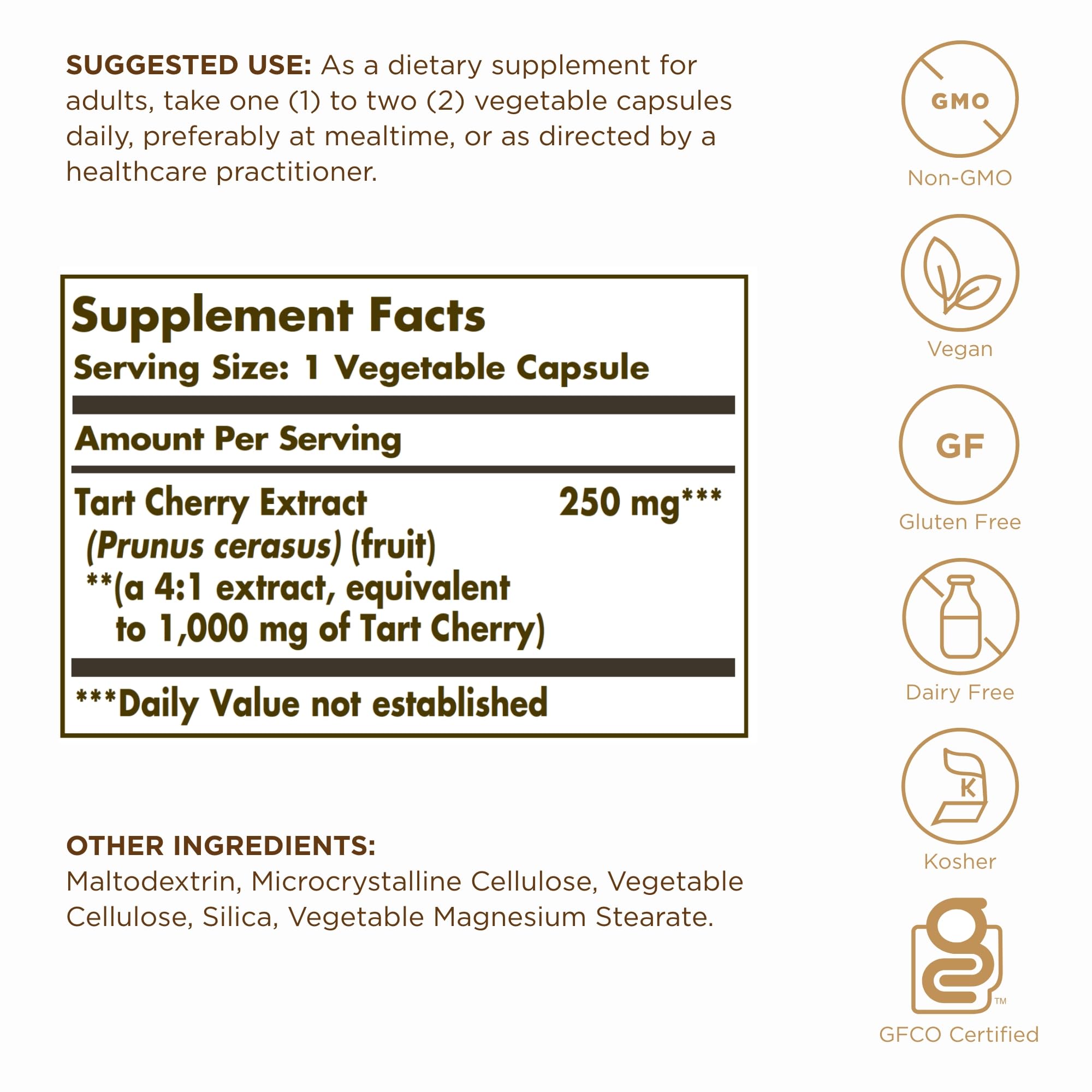 Solgar Tart Cherry Antioxidant Supplement 1000mg bottle with label