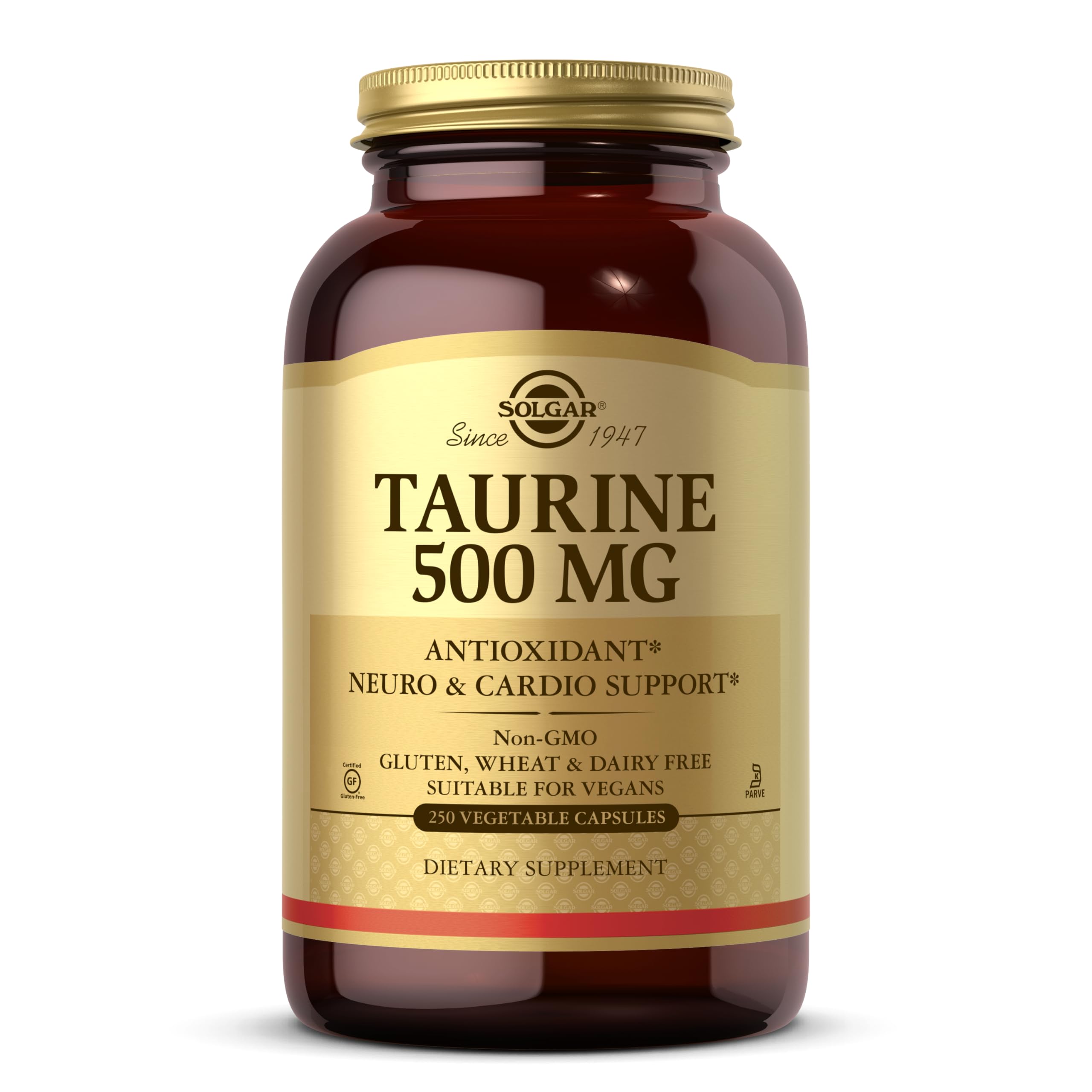 Solgar Taurine 500mg supplement front view packaging