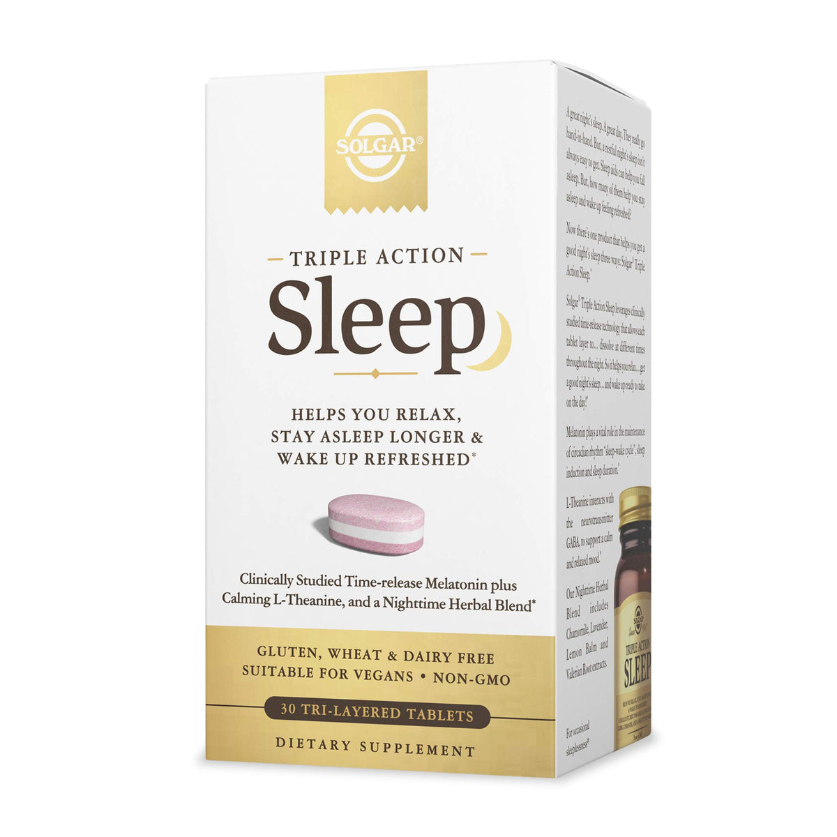 Solgar Triple Action Sleep 30 Tri-Layer Tablets front view