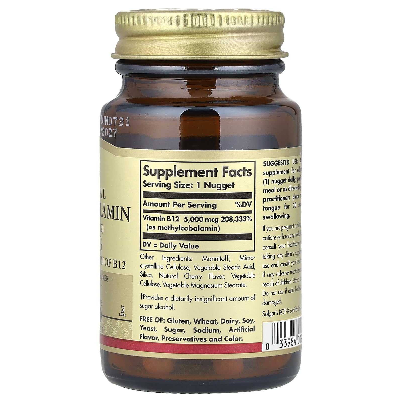 Solgar Vitamin B12 100g supplement packaging