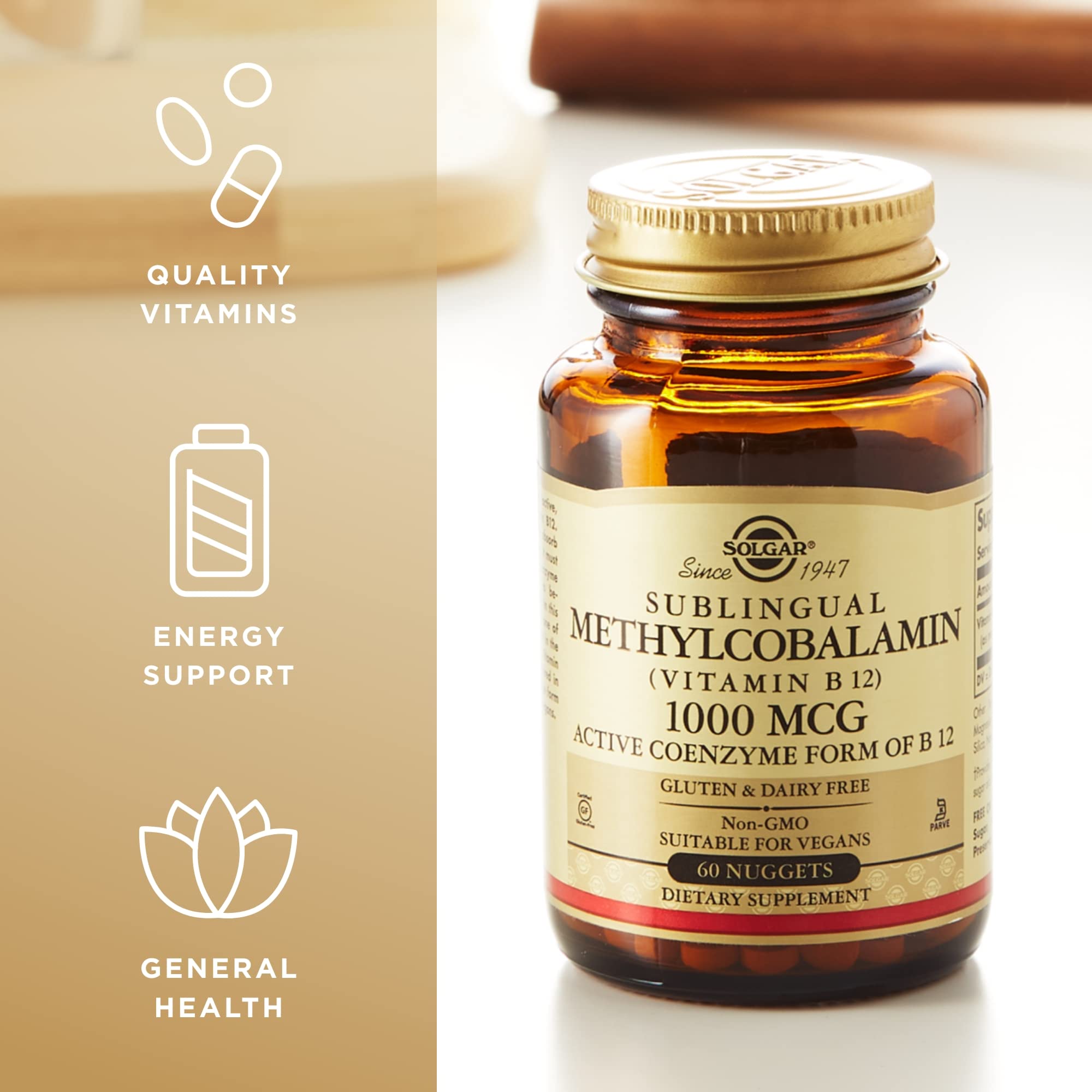 Solgar Vitamin B12 Methylcobalamin 1000 mcg sublingual nuggets packaging