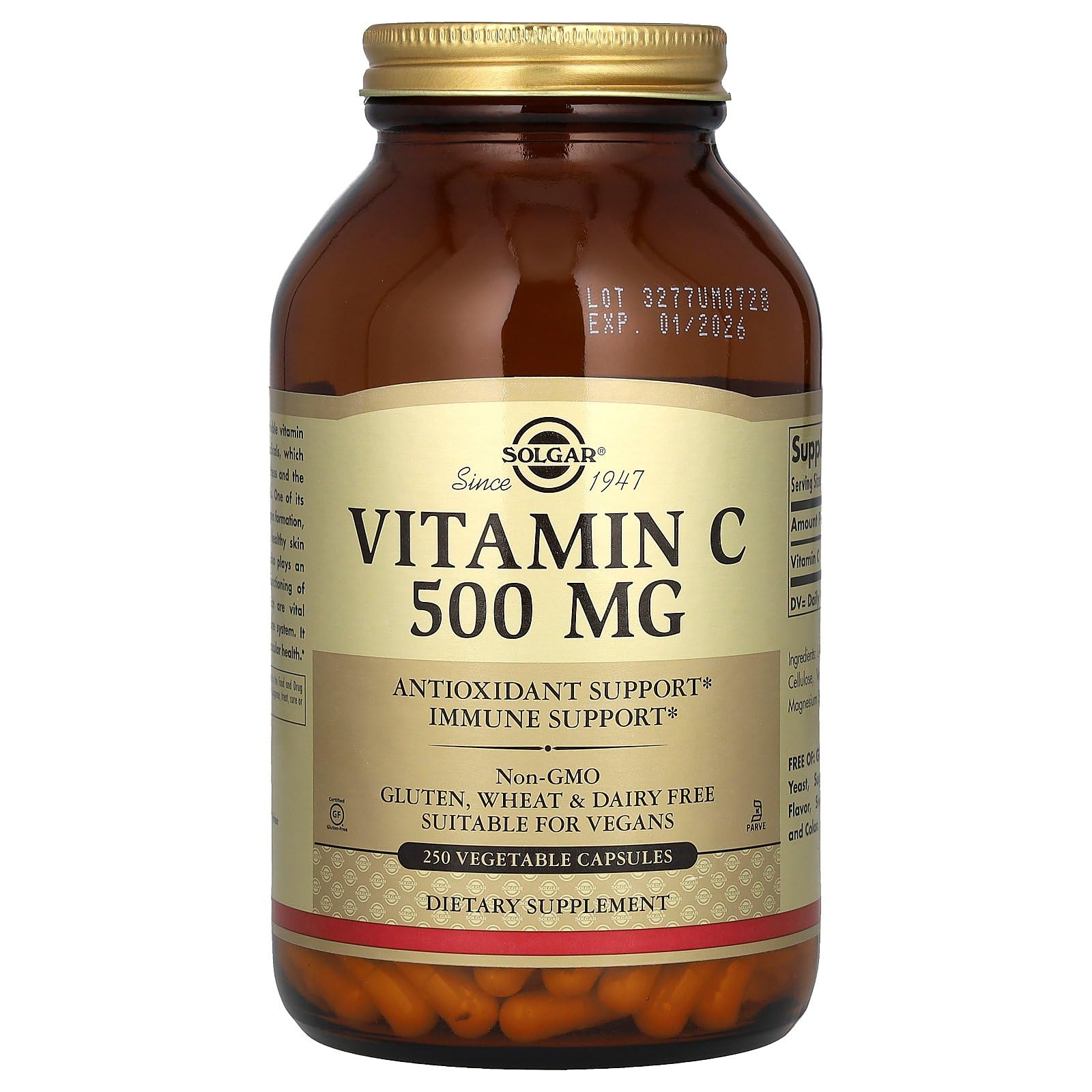 Solgar Vitamin C 500 mg vegetable capsules with a measuring spoon