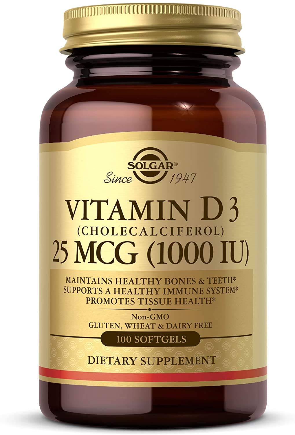 Solgar Vitamin D3 1,000 IU softgels front view