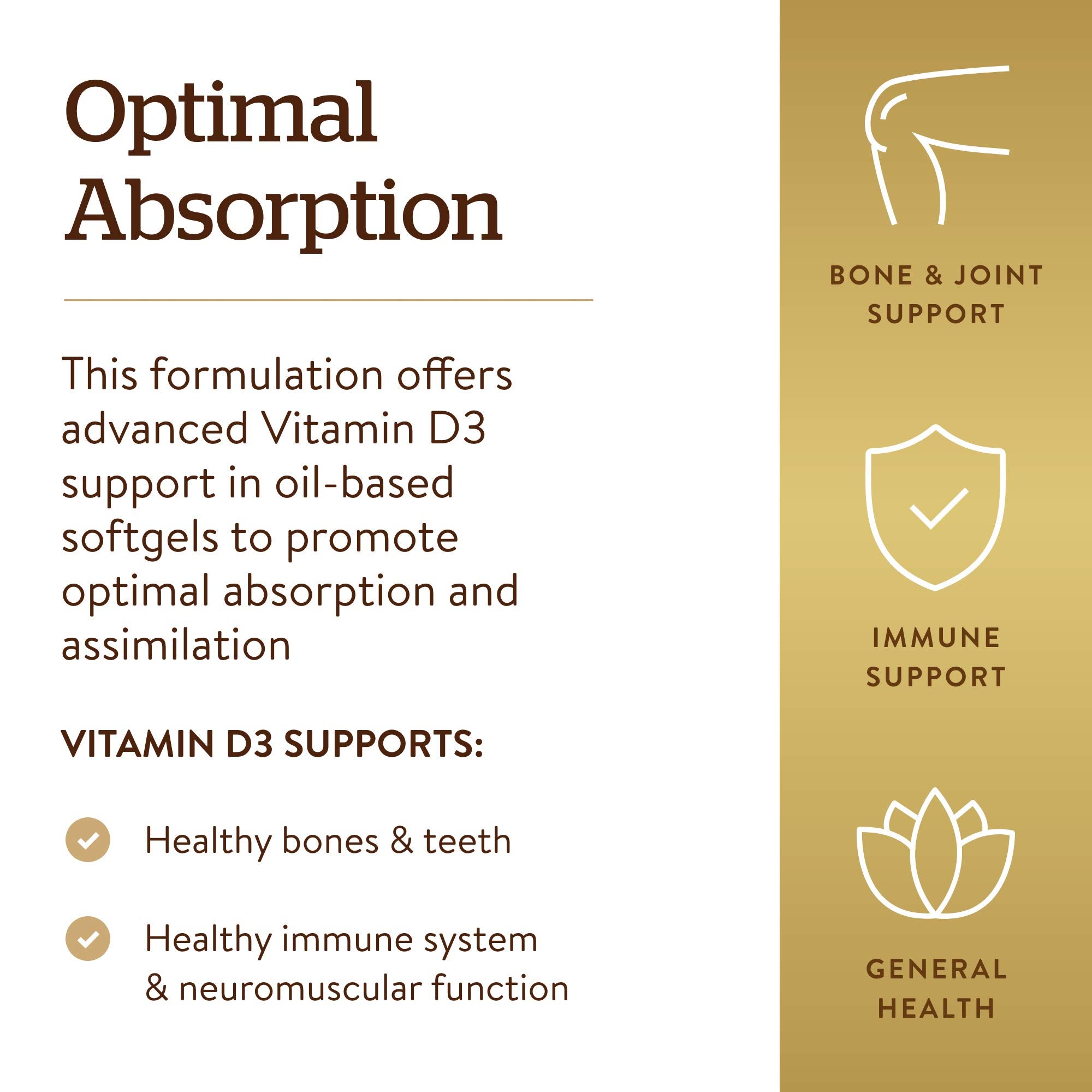 Solgar Vitamin D3 1,000 IU softgels with dosage information