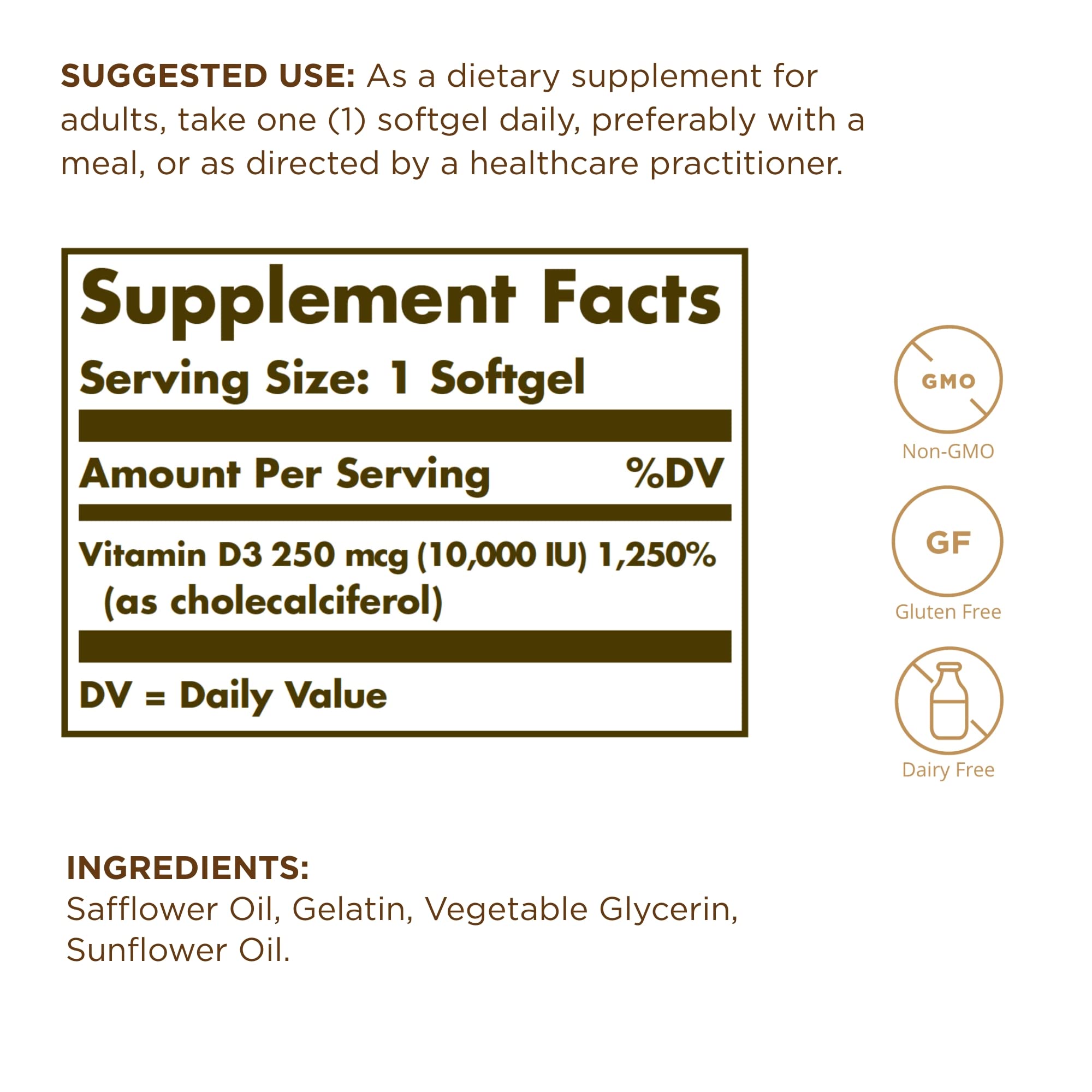 Solgar Vitamin D3 10,000 IU Softgels side view