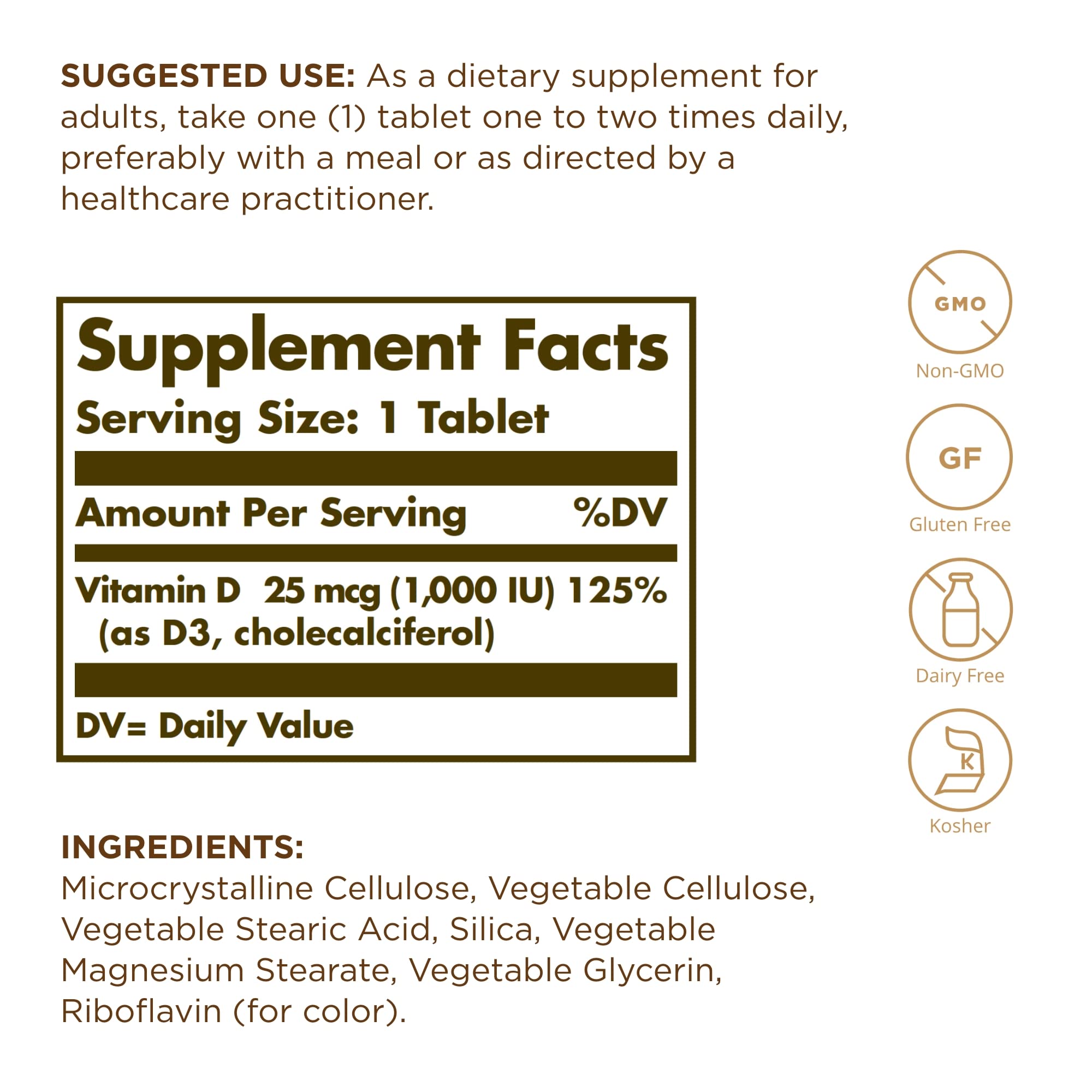 Solgar Vitamin D3 1000 IU Capsules side view