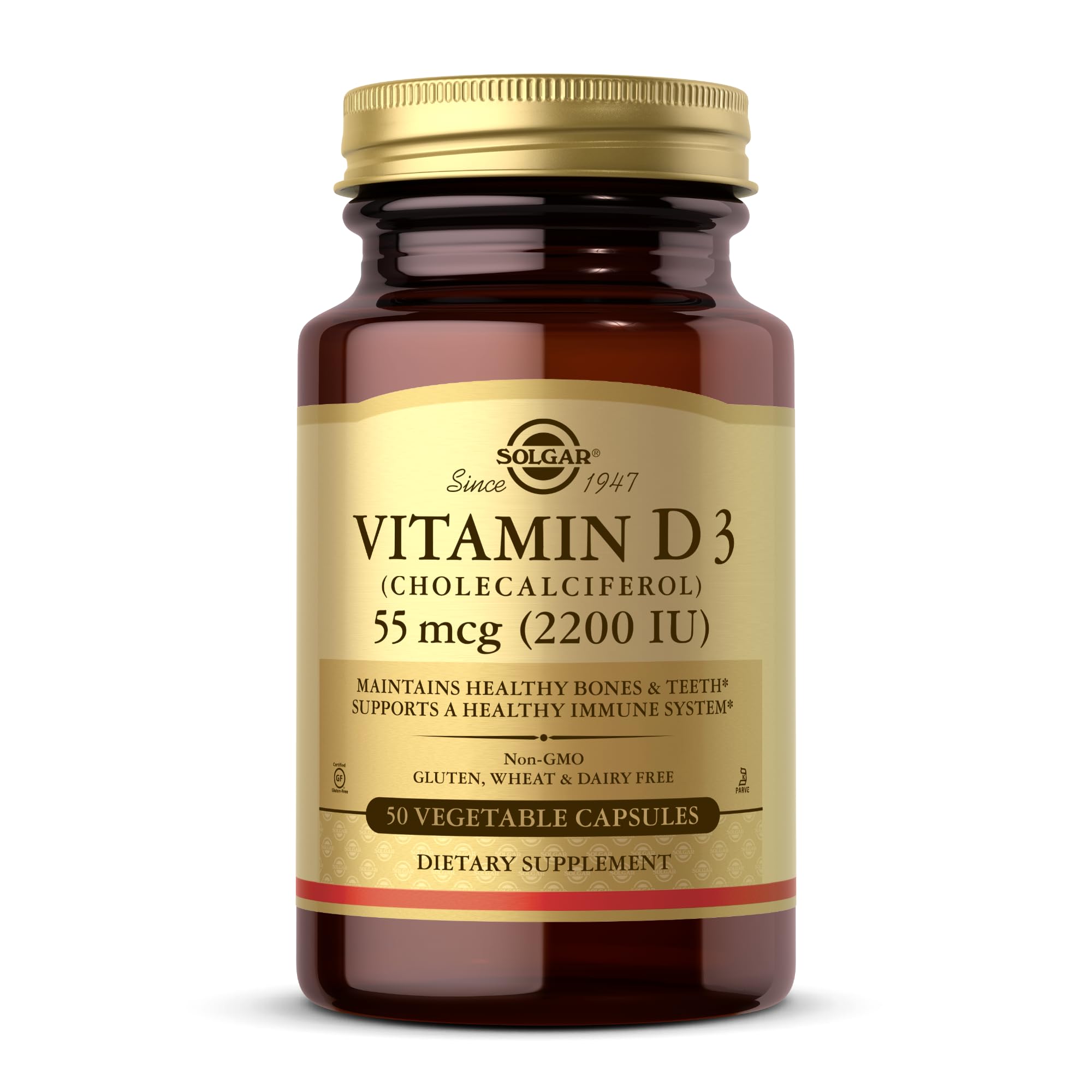 Solgar Vitamin D3 2200 IU Vegetable Capsules front view