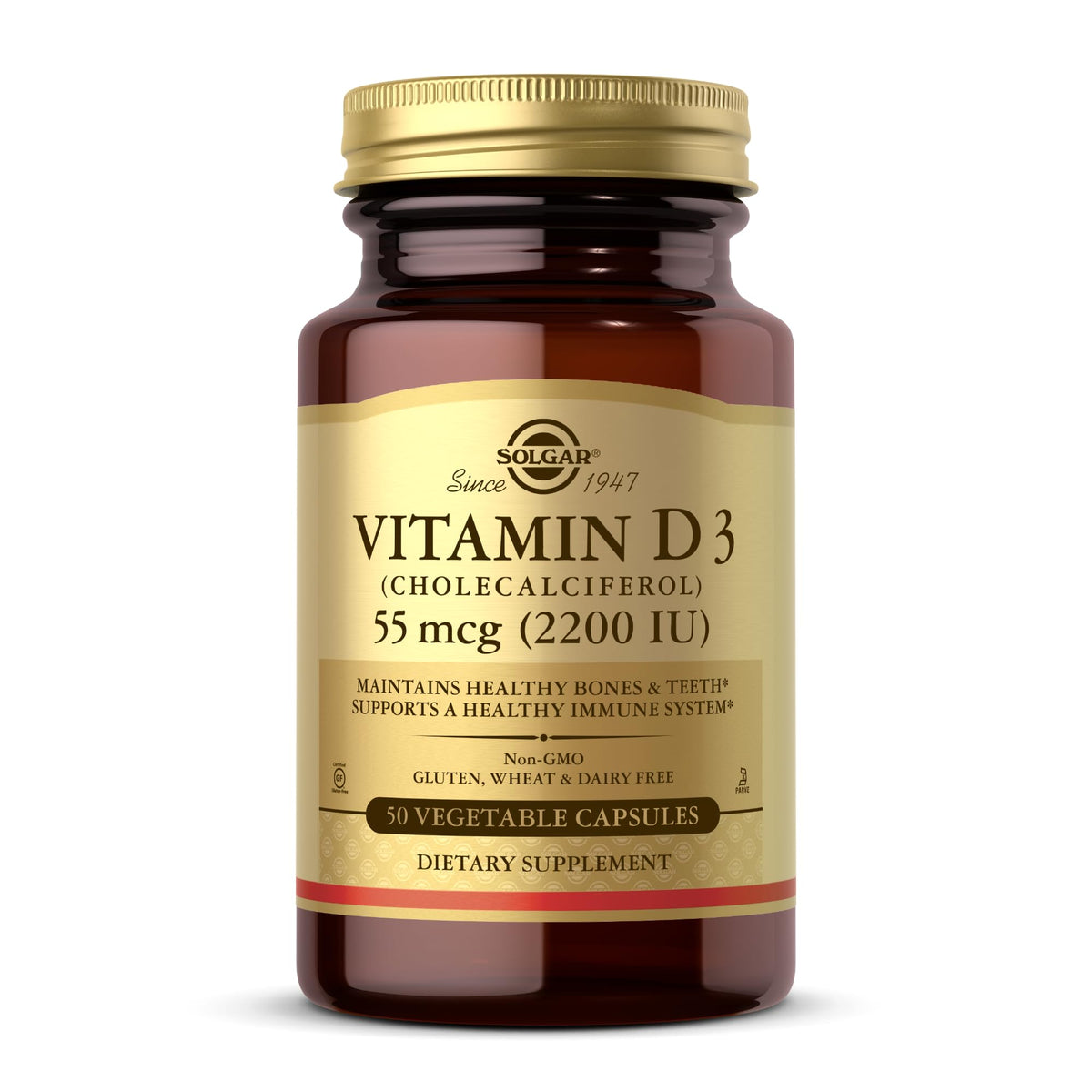 Solgar Vitamin D3 2200 IU Vegetable Capsules front view