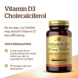 Solgar Vitamin D3 5000 IU vegetable capsules bottle with label