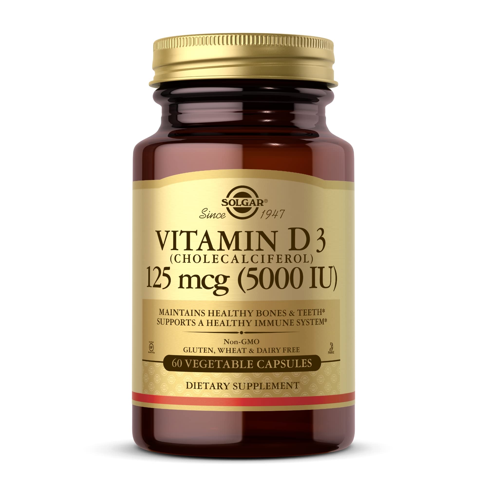 Solgar Vitamin D3 5000 IU vegetable capsules front view