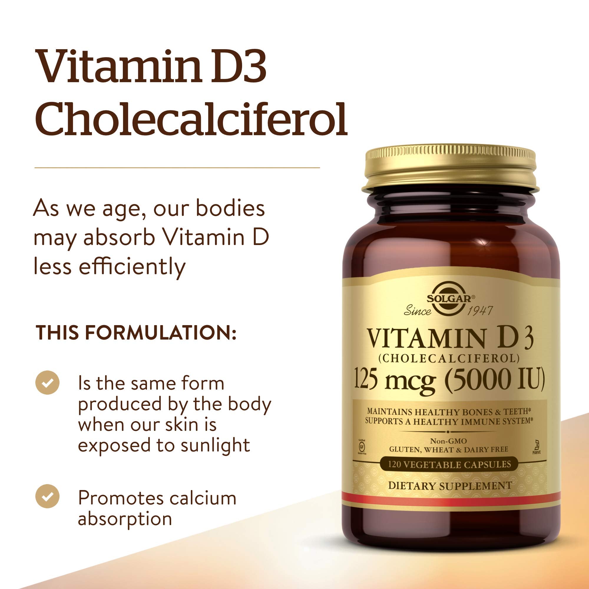 Solgar Vitamin D3 5000 IU Vegetable Capsules side view