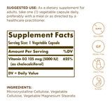 Solgar Vitamin D3 5000 IU vegetable capsules side view
