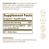 Solgar Vitamin D3 5000 IU vegetable capsules side view