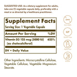 Solgar Vitamin D3 5000 IU vegetable capsules side view