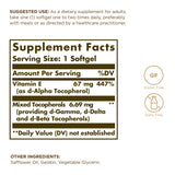 Solgar Vitamin E 100 IU Softgel back view showing ingredients