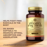 Solgar Vitamin E 100 IU Softgel lifestyle scene with natural background