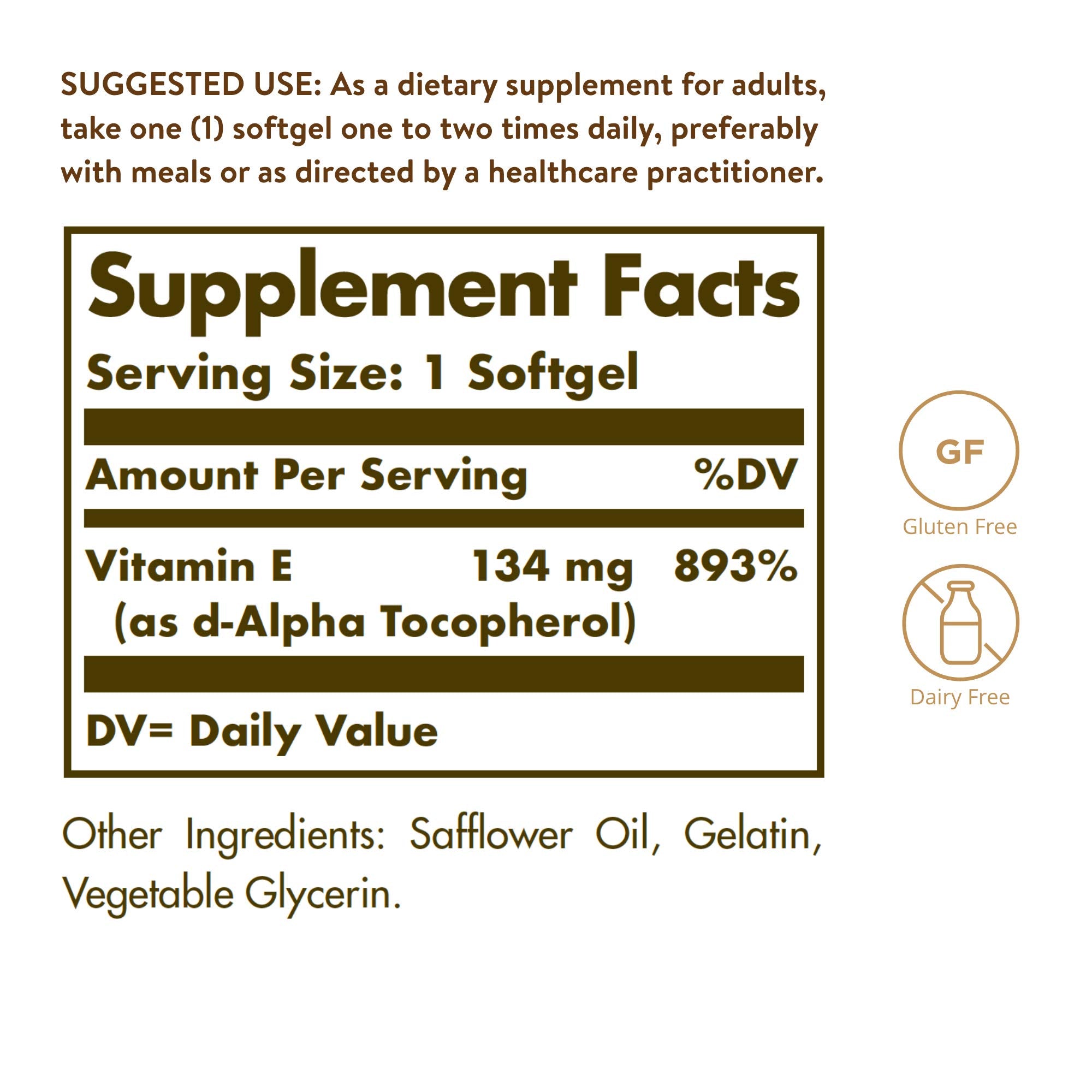 Solgar Vitamin E 200 IU Alpha Softgels side view