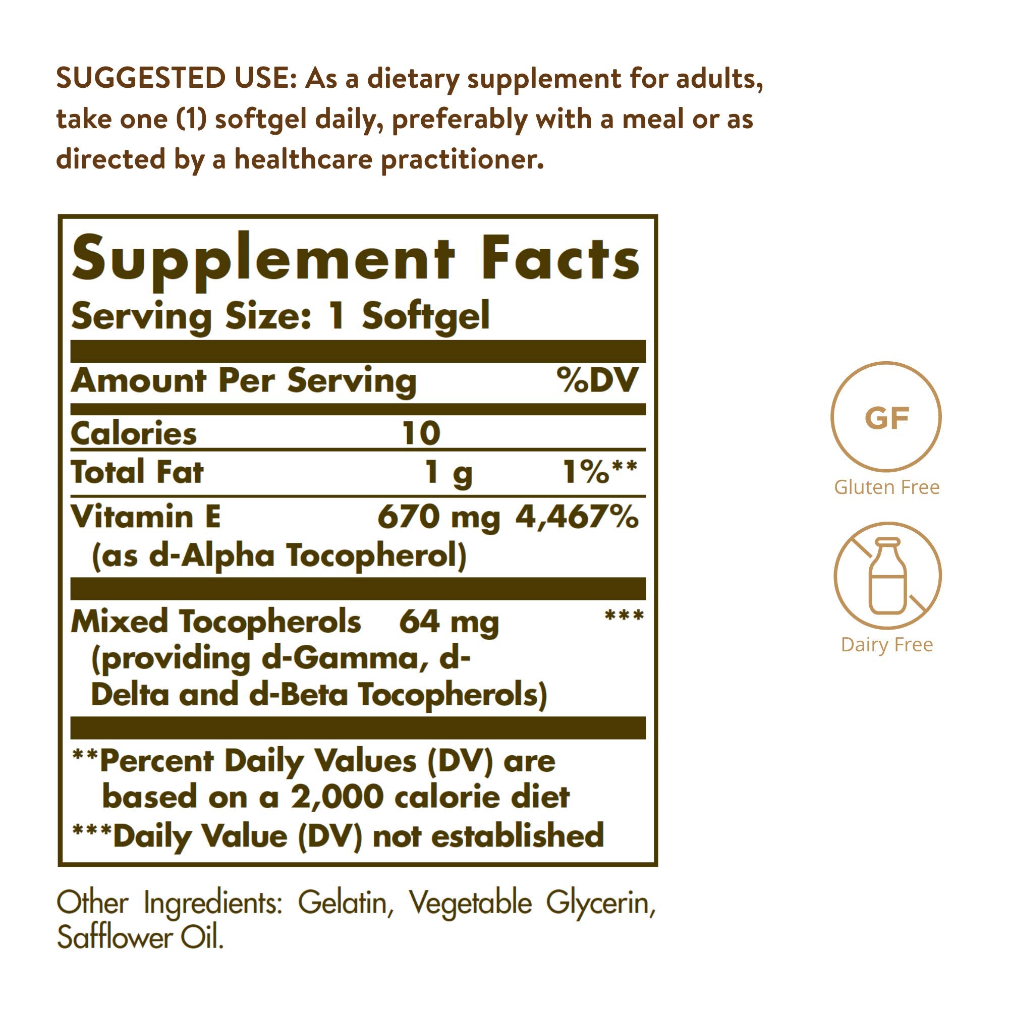 Solgar Vitamin E 400 IU softgels side view showing capsule