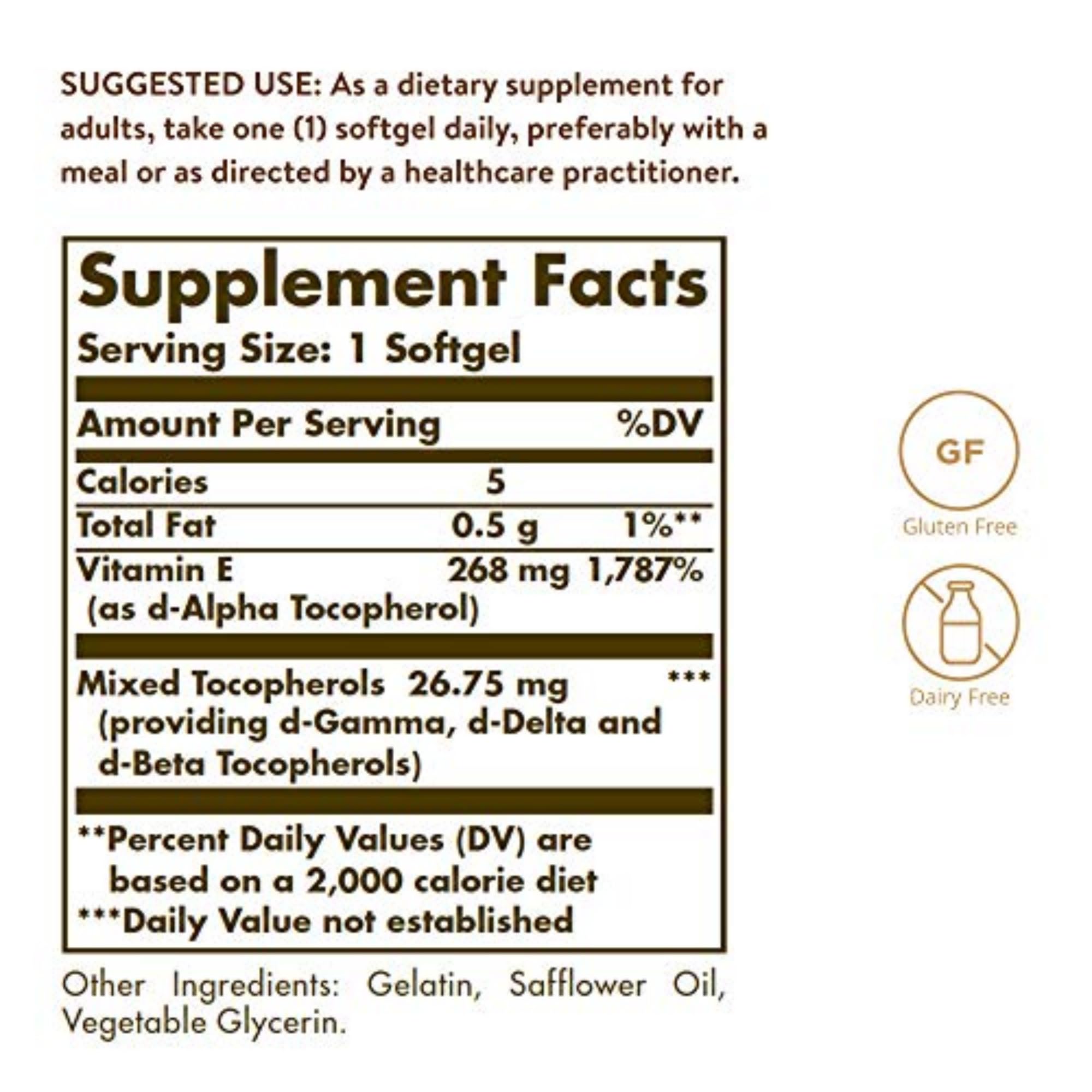 Solgar Vitamin E softgels packaging side view