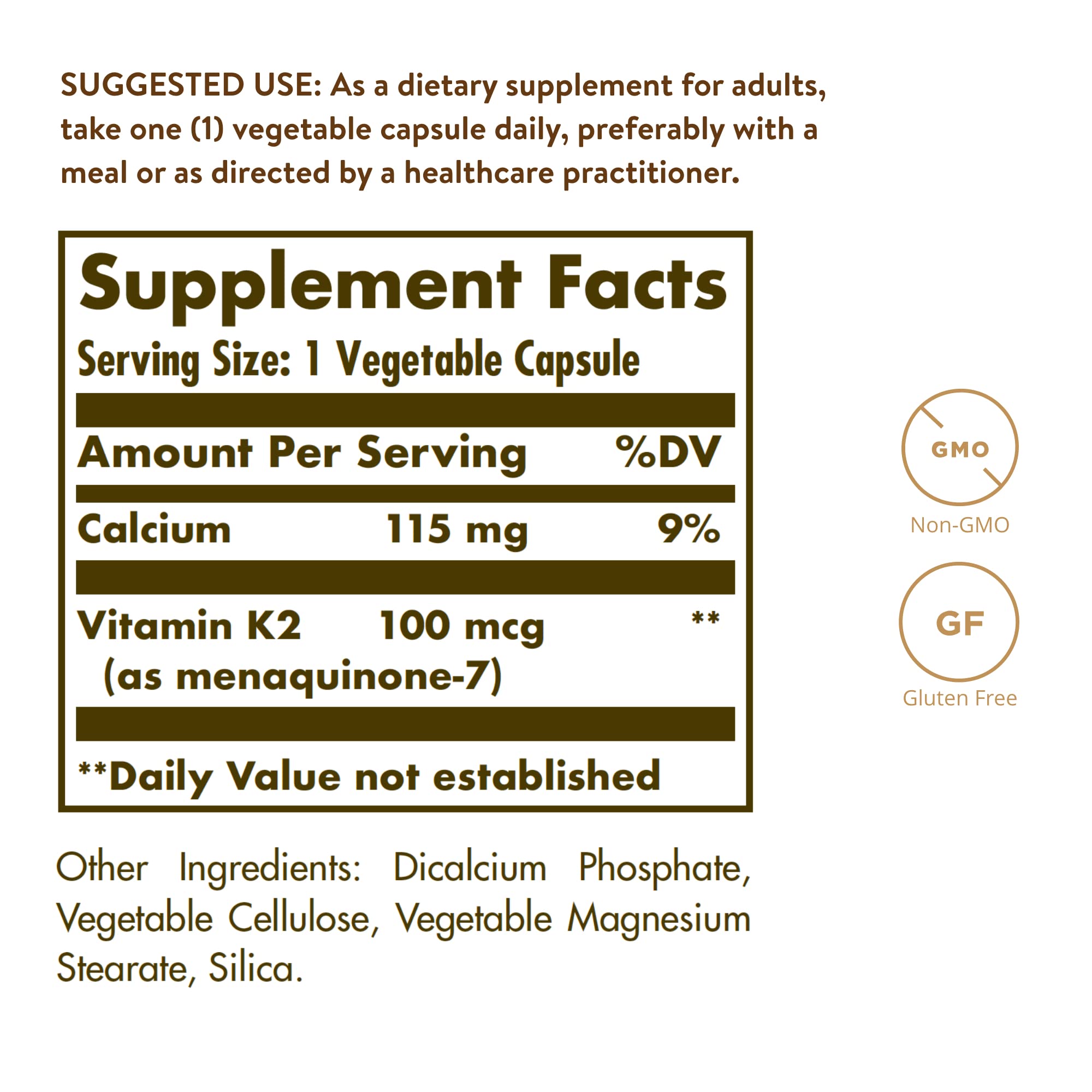 Solgar Vitamin K2 Menaquinone-7 Capsules side view
