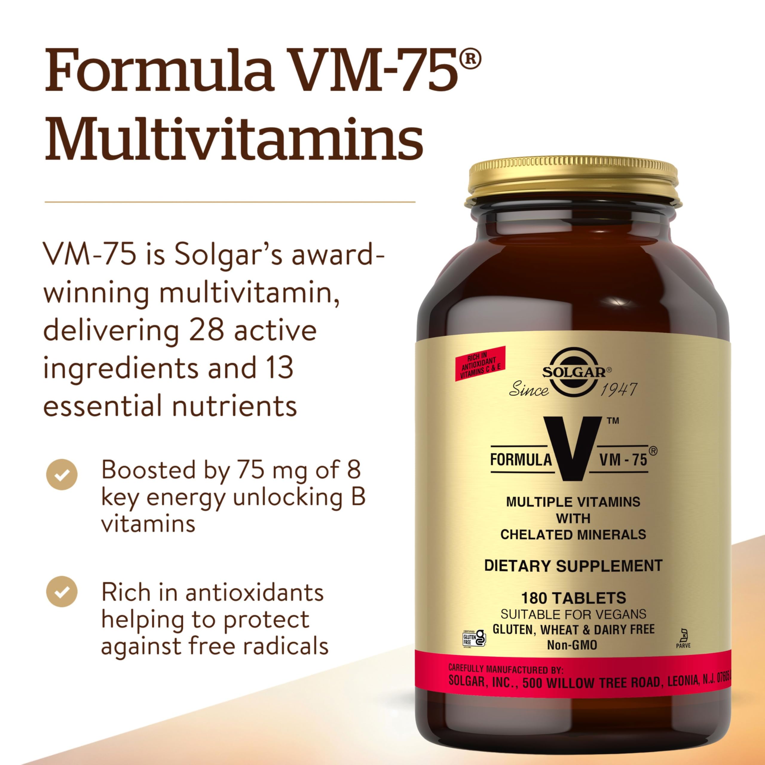 Solgar VM-75 Multivitamin & Mineral Supplement 540g side view