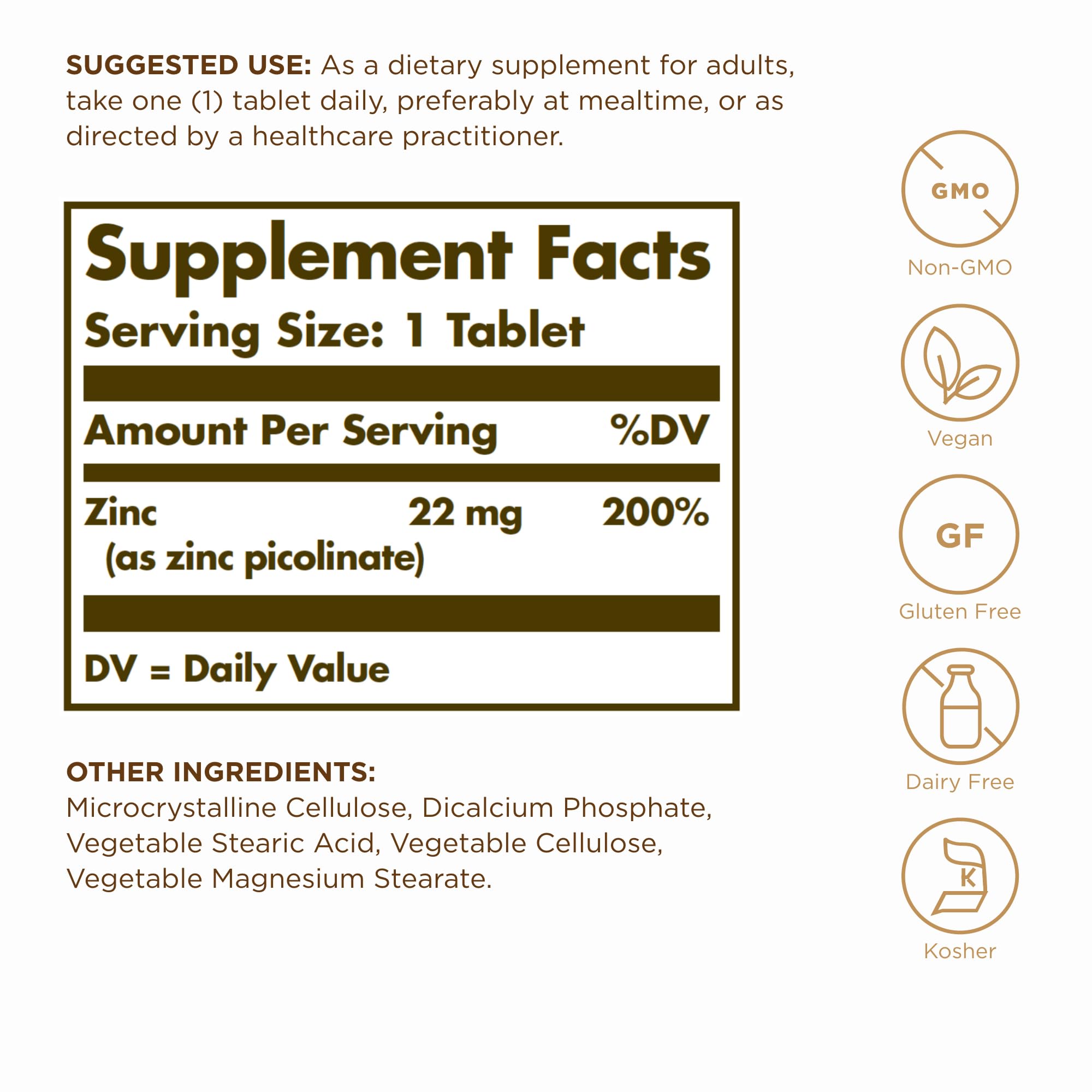 Solgar Zinc Picolinate 90 Capsules side view