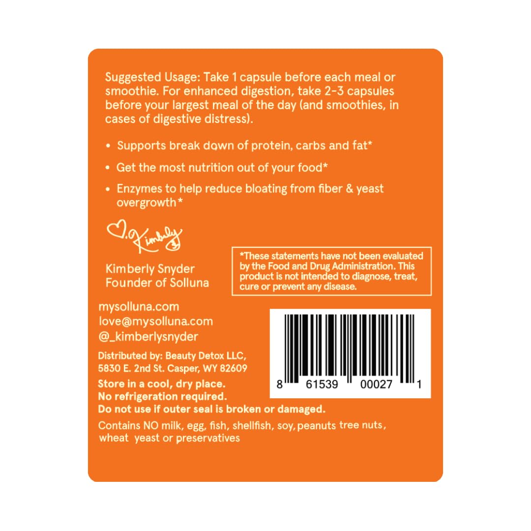 Solluna Multi-Enzymes packaging with ingredient list