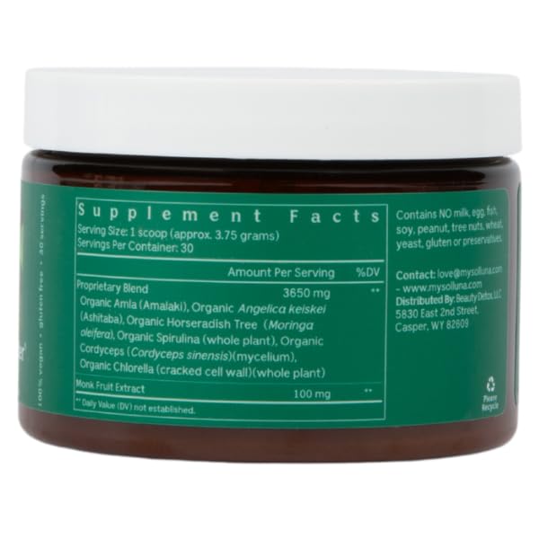 Solluna Spirulina Superfood Greens Powder 111g packaging