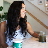 Solluna Spirulina Superfood Greens Powder mixed in a smoothie