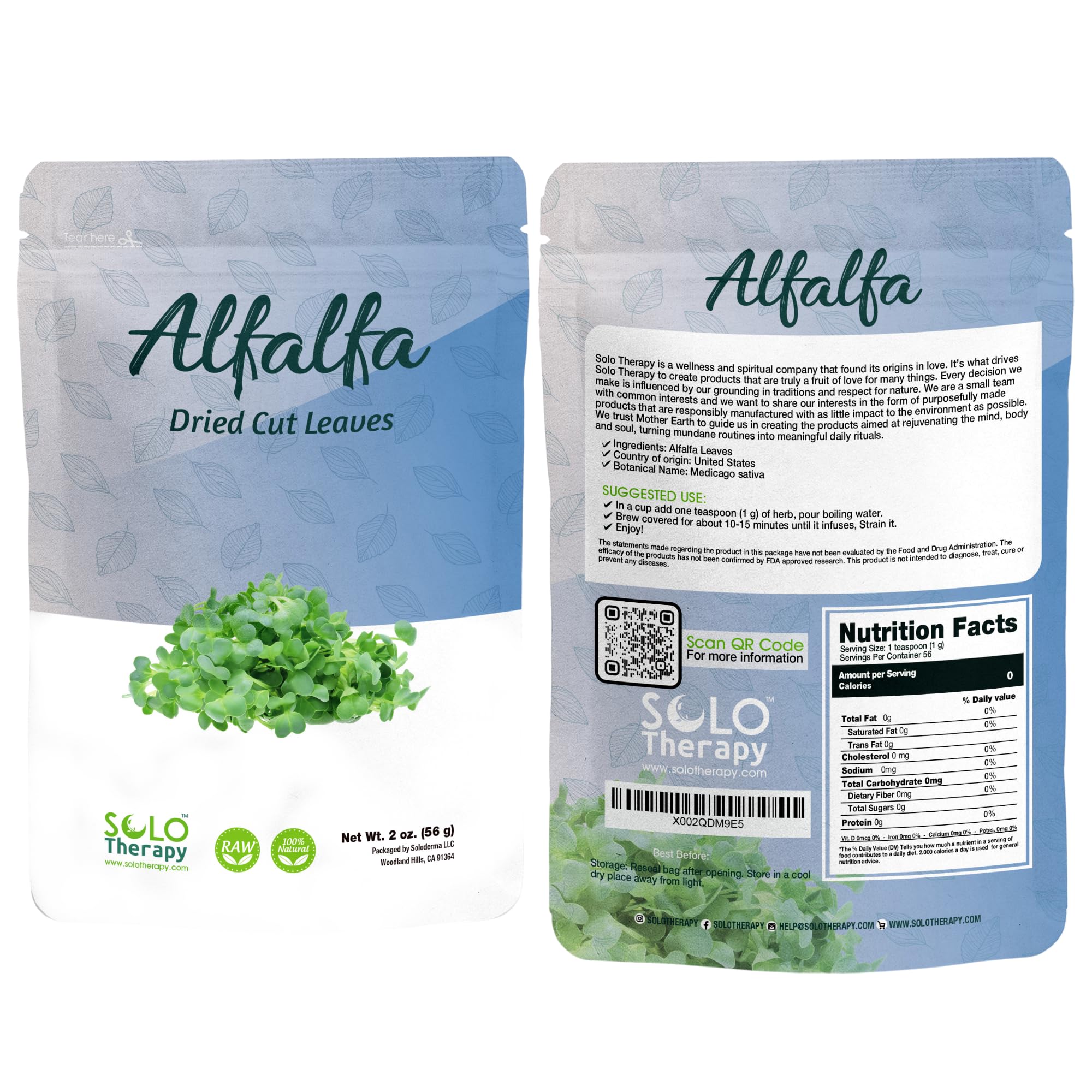 Solo Therapy Alfalfa Leaves Supplement 70g front view