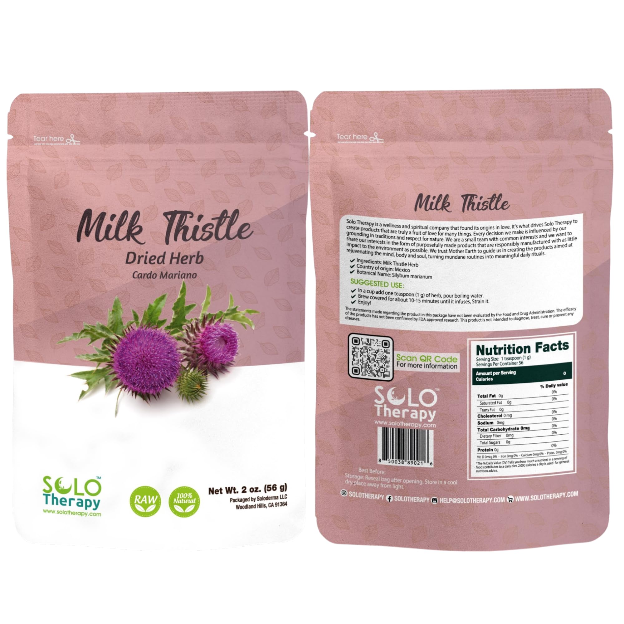 Solo Therapy Milk Thistle Herbal Supplement front view