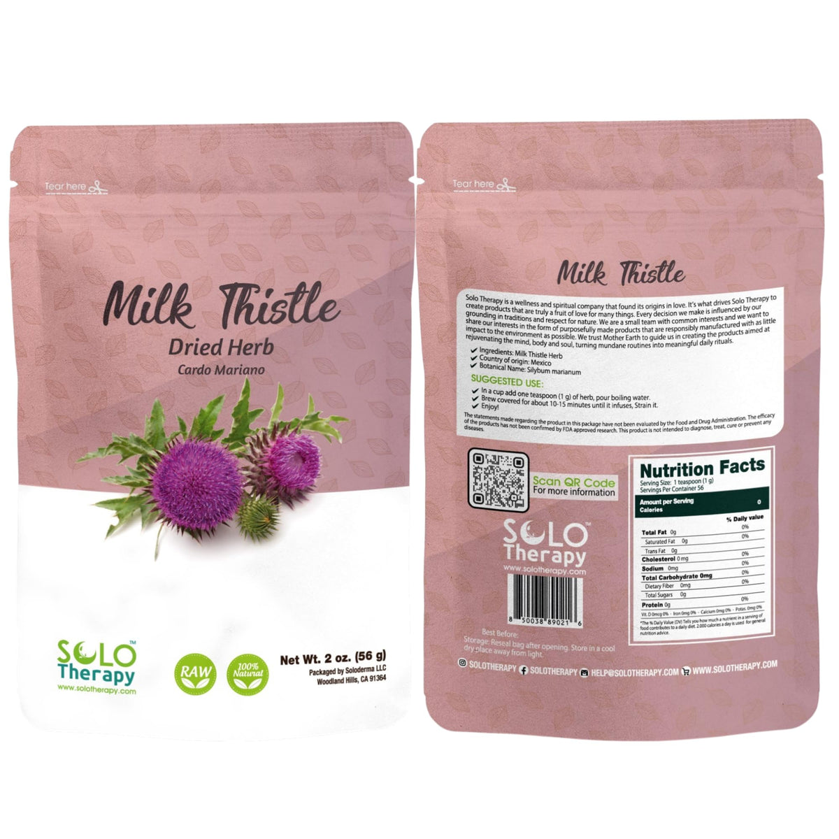 Solo Therapy Milk Thistle Herbal Supplement front view