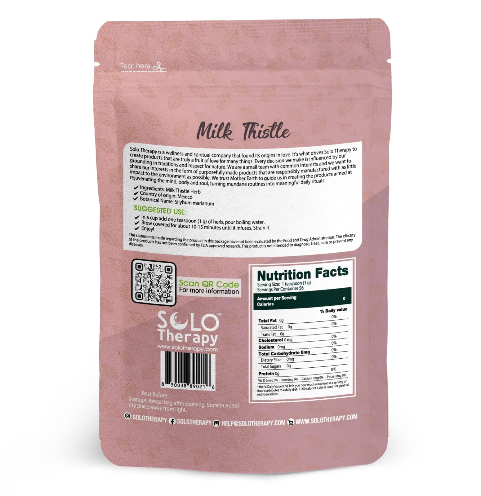 Solo Therapy Milk Thistle Herbal Supplement packaging details