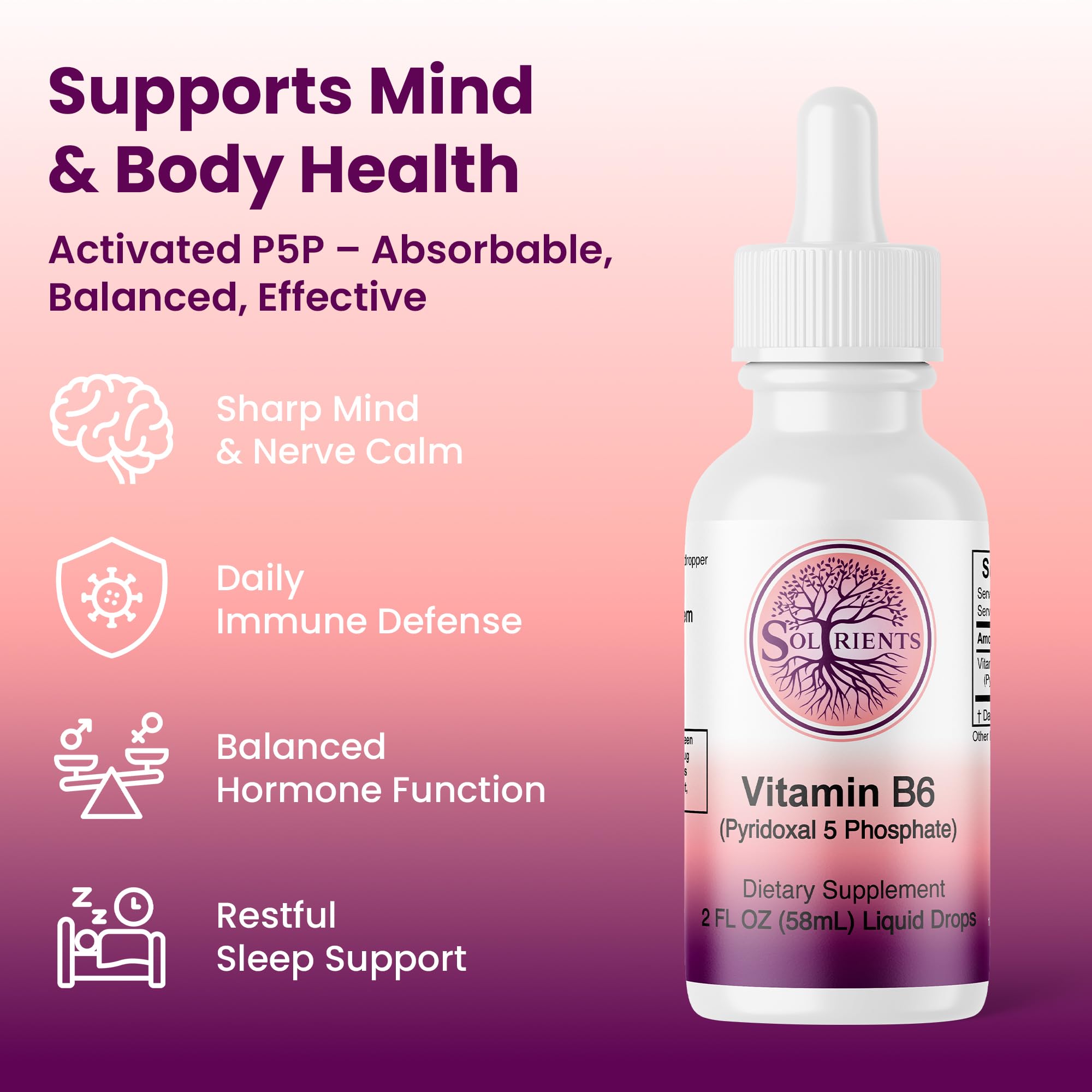 Soltrients B6 (Pyridoxal Phosphate) supplement bottle side view