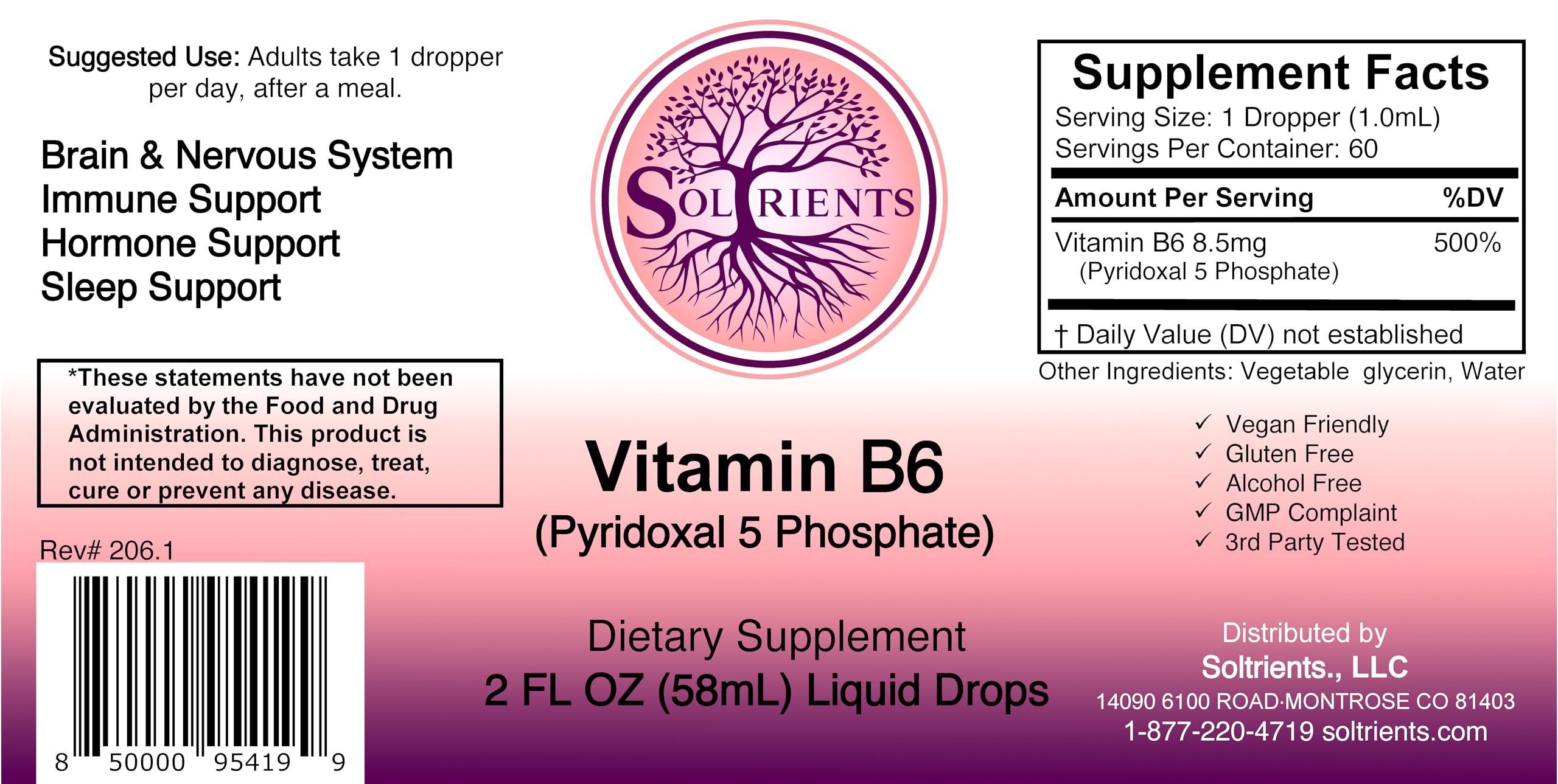 Soltrients B6 (Pyridoxal Phosphate) supplement packaging details