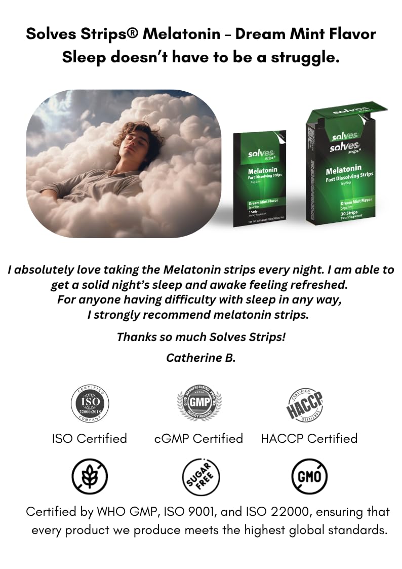Solves Strips Melatonin Sleep Aid mint flavour oral strip close-up