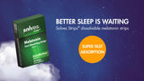 Solves Strips Melatonin Sleep Aid strips on a bedside table